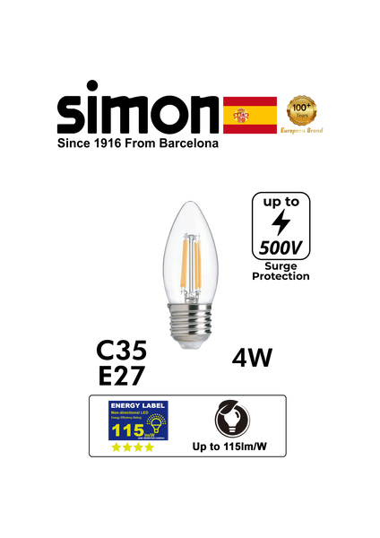 SIMON LED Filament C35 Clear 4W E27