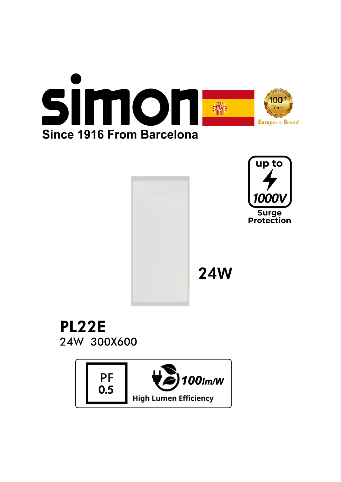 SIMON LED PANEL PL22E 24W 300X600 – Lightforce Corporation