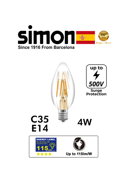 SIMON LED Filament C35 Clear 4W E14