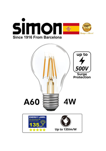 SIMON LED Filament A60 Clear 4W E27