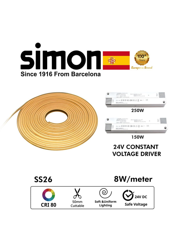 SIMON LED NEON STRIP 24V 8W/M 10M/ROLL 6*13mm – Lightforce Corporation