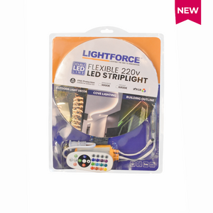 Lightforce Solar Control LED FLEXIBLE STRIPLIGHT 220V 5m RGB w/20m Controller Blister Pack ...