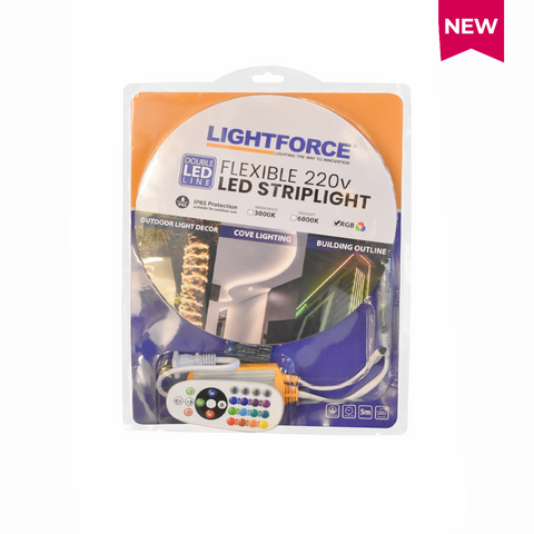 LED FLEXIBLE STRIPLIGHT 220V 5m RGB w/20m Controller Blister Pack