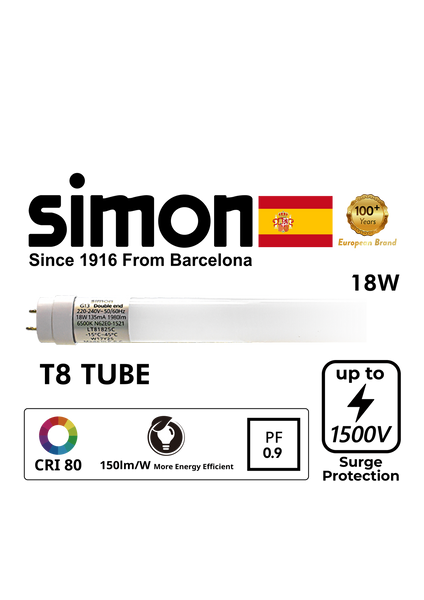 SIMON LED T8 TUBE 18W 6500K DE