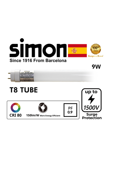SIMON LED T8 TUBE 9W 6500K DE