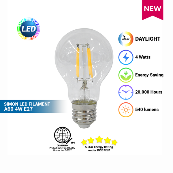 SIMON LED Filament A60 Clear 4W E27