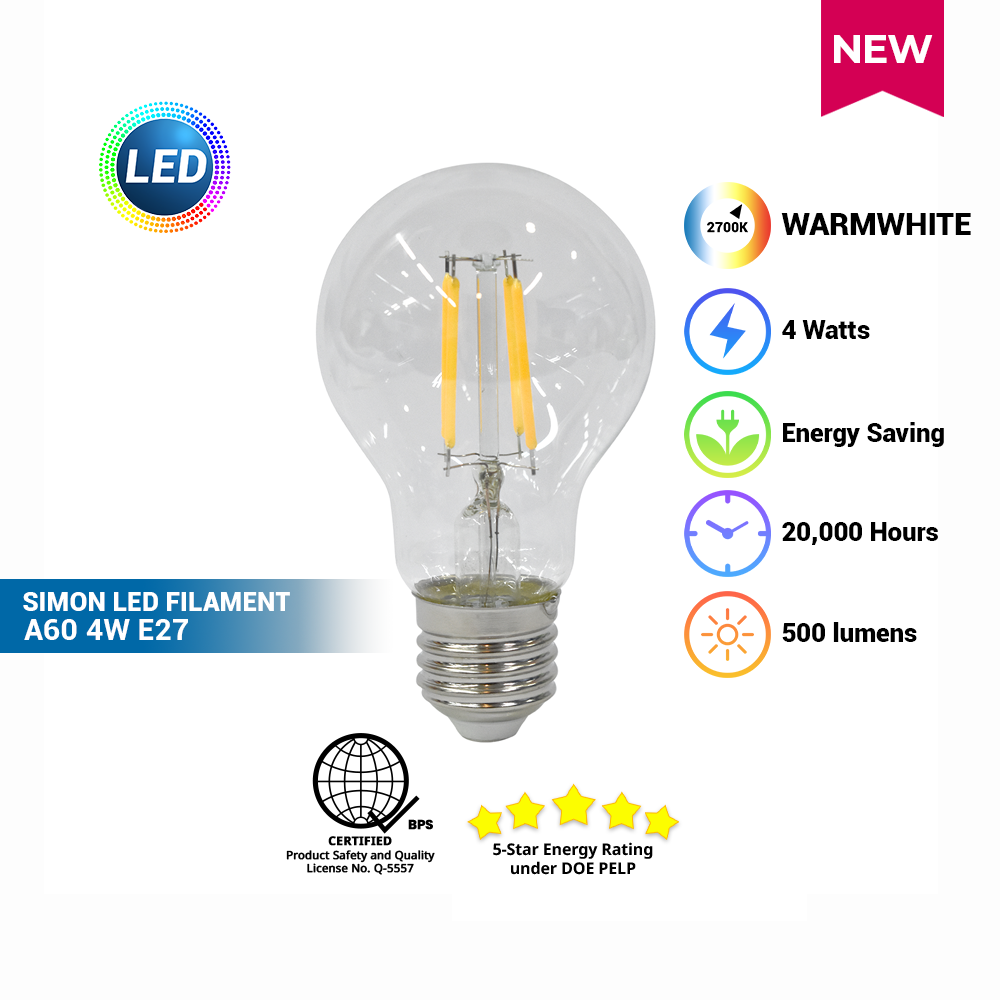 SIMON LED Filament A60 Clear 4W E27