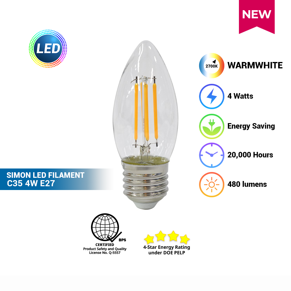 SIMON LED Filament C35 Clear 4W E27