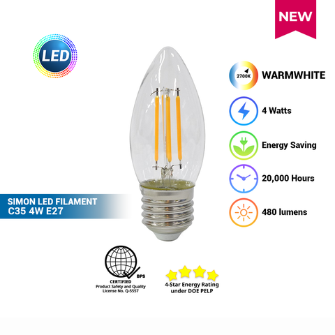 SIMON LED Filament C35 Clear 4W E27