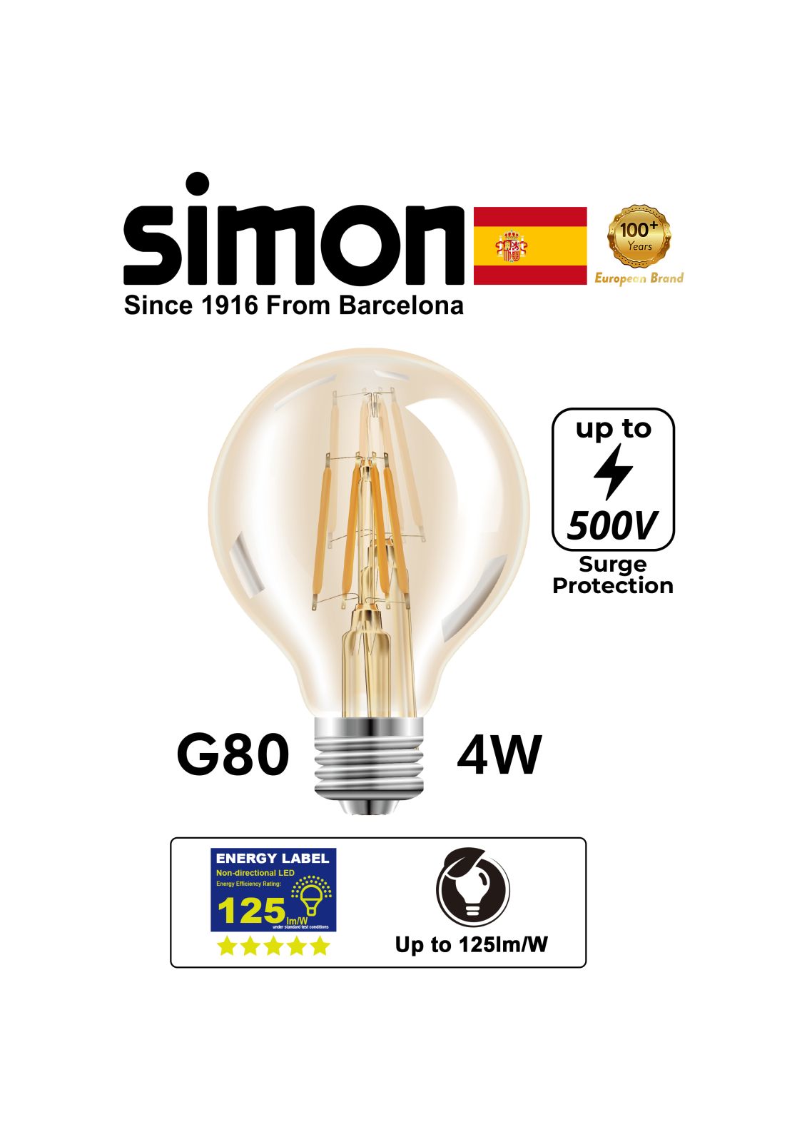 SIMON LED Filament G80 Clear 4W E27 – Lightforce Corporation