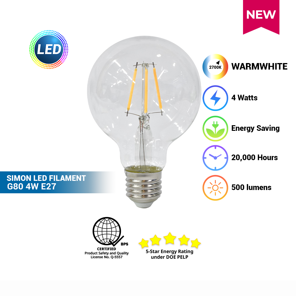 SIMON LED Filament G80 Clear 4W E27