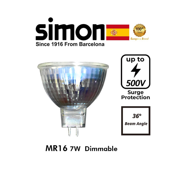 SIMON LED MR16 GLASS HV 7W 220V TRIAC DIMMABLE 36º