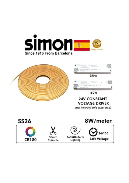 SIMON LED NEON STRIP 24V 8W/M 10M/ROLL 6*13mm