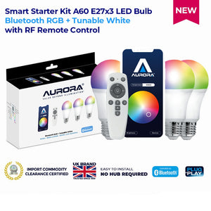 Lightforce Aurora Smart Starter Kit A60 E27x3 LED Bulb Bluetooth RGB + Tunable White with RF Remote Control