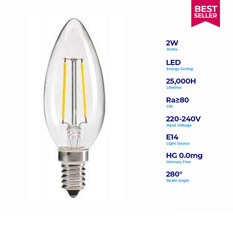 Lightforce Led Filament Bulb C35 E14 2W 2700k warmwhite