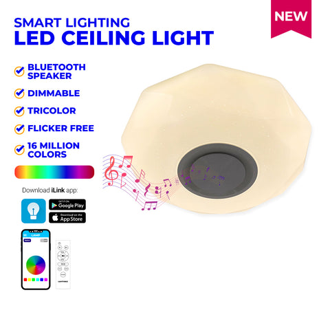 Low Ceiling Lamp SZ0120-1S with Bluetooth Speaker, Dimmable, Tricolor, Flicker Free, 16 Million Colors