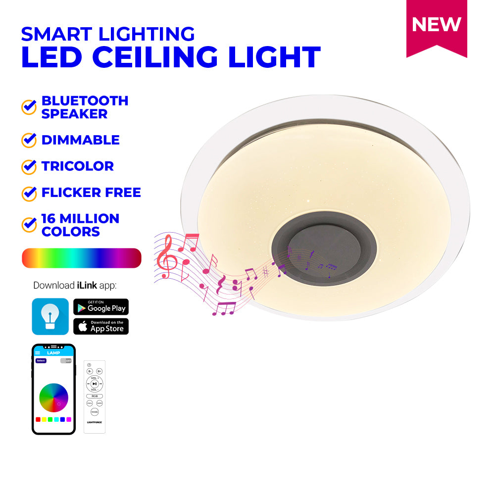 Low Ceiling Lamp SZ0180-1S with Bluetooth Speaker, Dimmable, Tricolor, Flicker Free, 16 Million Colors