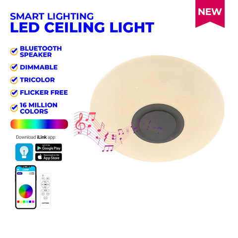 Low Ceiling Lamp SZ0181-1S with Bluetooth Speaker, Dimmable, Tricolor, Flicker Free, 16 Million Colors